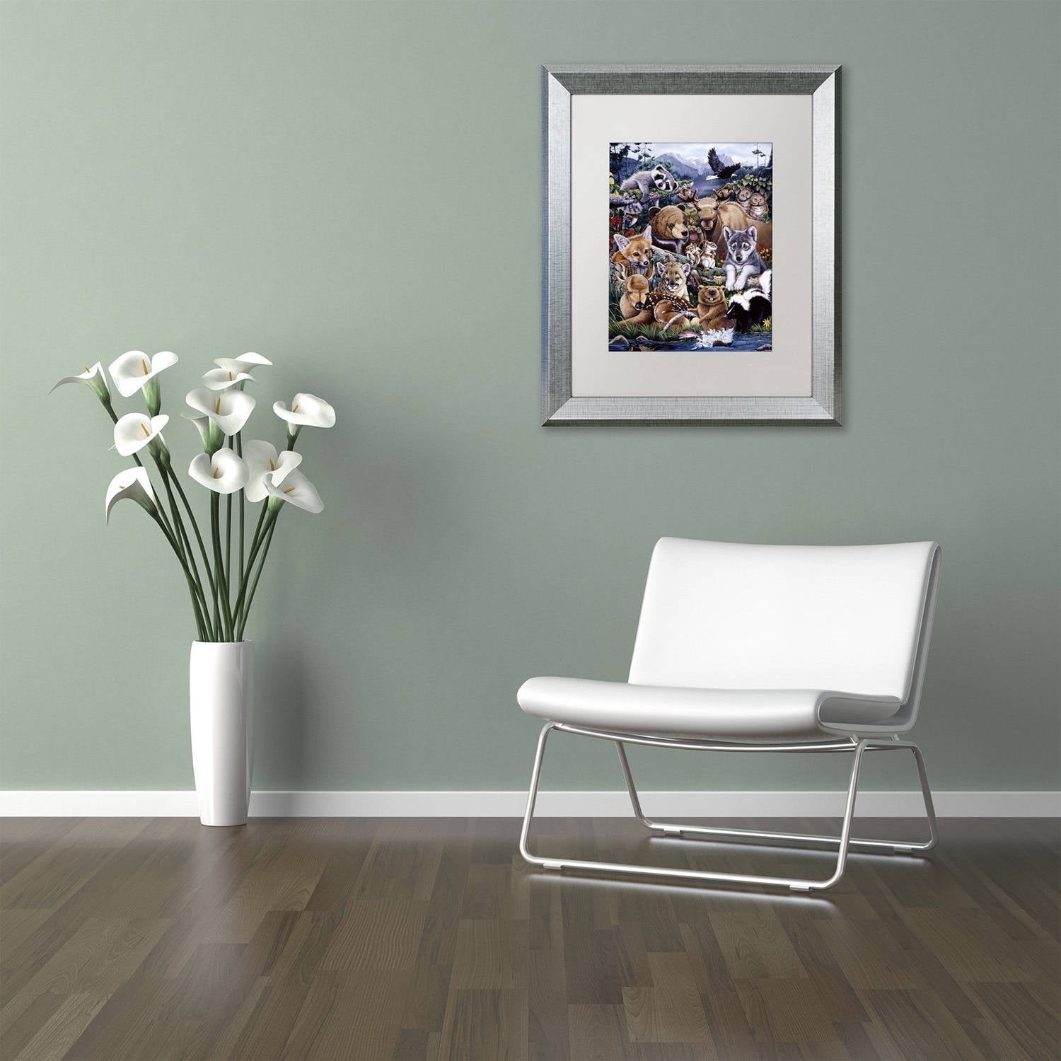 Trademark Fine Art 'Forest Friends' Canvas Art by Jenny Newland, White Matte, Silver Frame