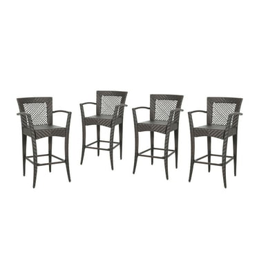 Noble House Farley Outdoor 46" Wicker Barstool in Multi Brown (Set of 4)