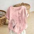 thumbnail image 4 of Fengqque Womens Oversized Summer Printing T Shirts Plus Size Tops Short Sleeve Round Neck Button Loose Women's Top Pink-A XL(XL), 4 of 5