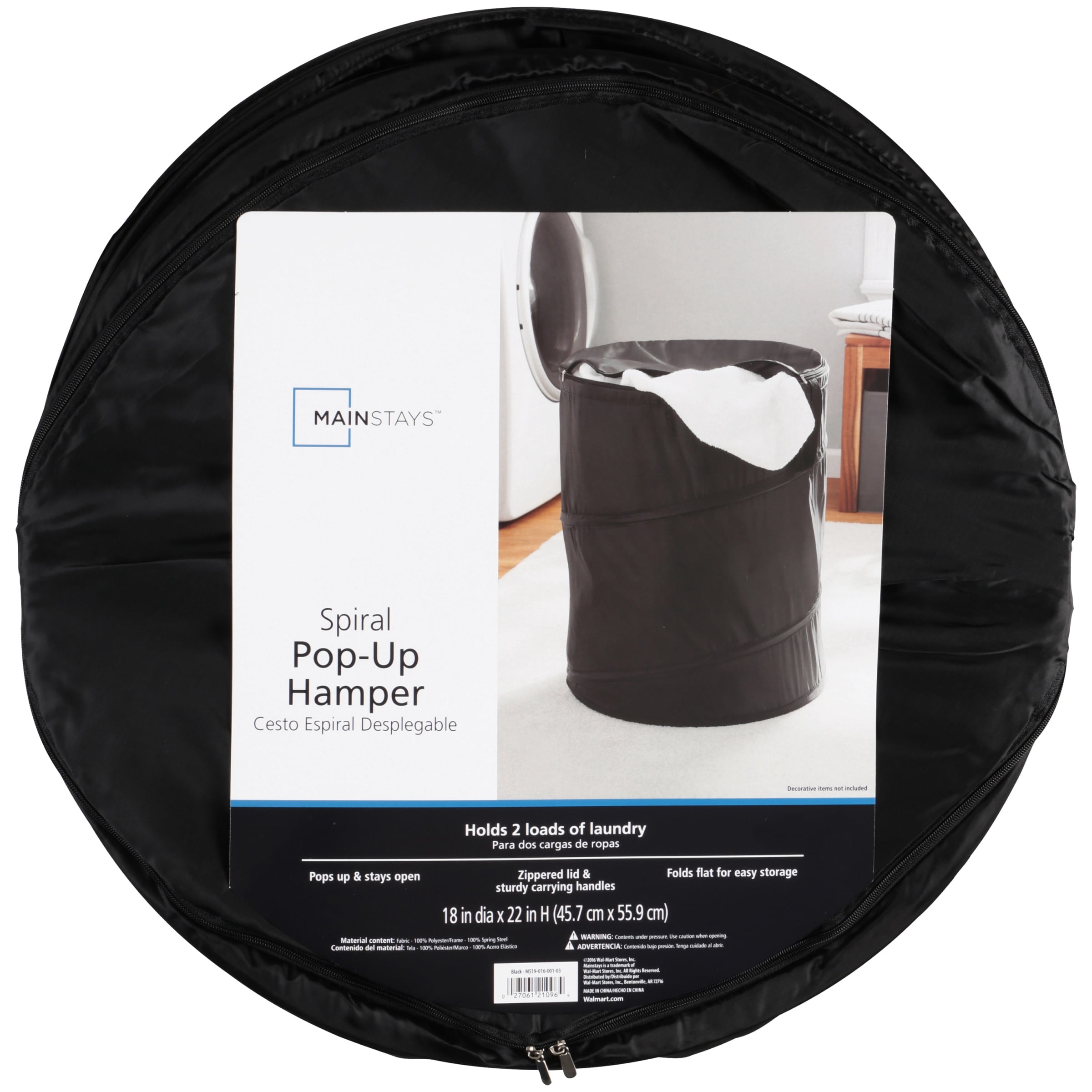Mainstays Pop-Up Hamper, Black