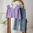 thumbnail image 2 of TAIAOJING Toddler Girls Long Sleeve T-Shirt Tops Denim Embroider Pants Outfits Sets Comfort 7-8Y, 2 of 6