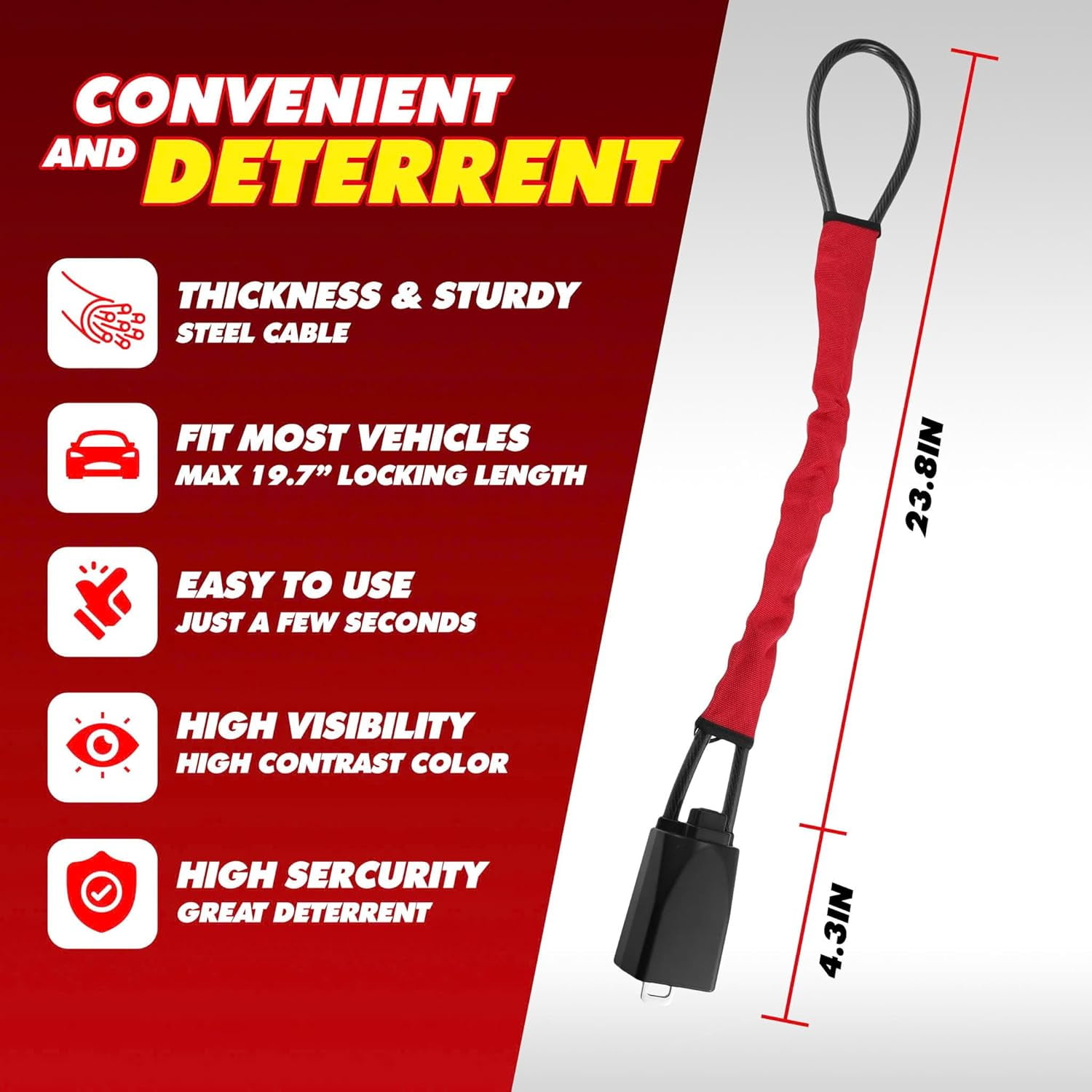 Universal Steering Wheel Steel Wire Lock – Heavy-Duty Anti-Theft Car Lock, 5mm Thick & Durable Security Device for Cars, SUVs, and Trucks, Easy to Use with High-Strength Steel Cable