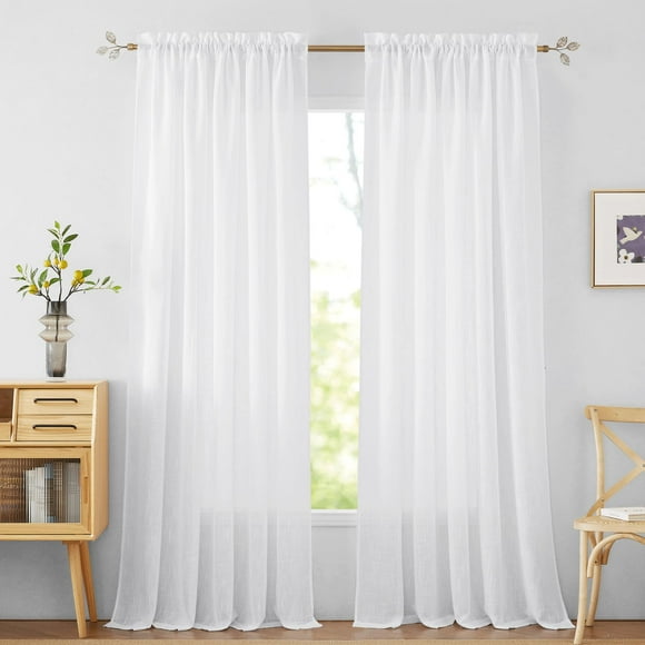 Cortinas RYB HOME de lino texturizado transparente, 84 x 52 pulgadas, color blanco, 2 paneles