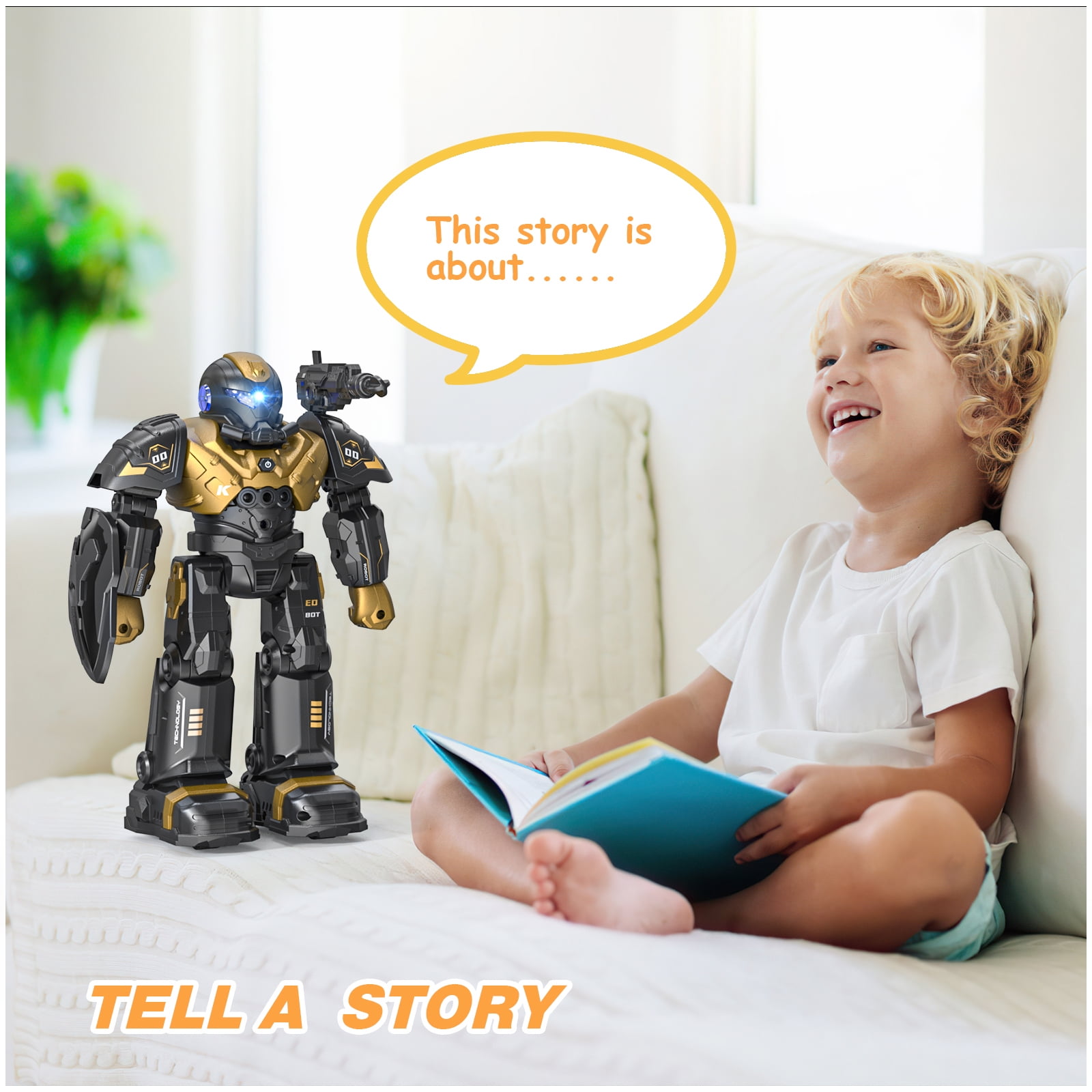 FEBFOXS Kids RC Robot Toy, Smart Robot with Talking, Singing, Dancing, Interactive Touch Sensor, Remote Control Toys for Kids ages 3-10, Gold