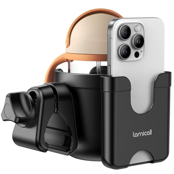 Portavasos para cochecito con soporte para teléfono Lamicall 2 en 1