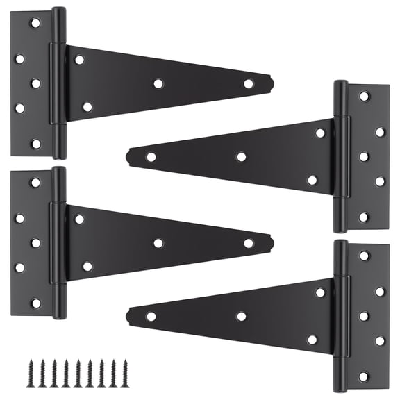 WellMade 10 in. Heavy Duty T-Strap Hinge, Black Steel Gate Hinge with Screws for Barn Door, Fence and Shed, 4 pack