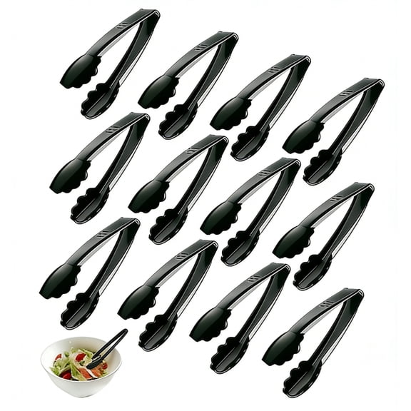 Heavy-Duty Reusable or Disposable Black Plastic Serving Tongs 12 Count