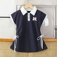thumbnail image 4 of Teylalorva Girls Polo Dress, Knitted Cotton Waist-Cinching Short Sleeve Summer Floral Casual Uniform Dress Navy Size 3, 4 of 9
