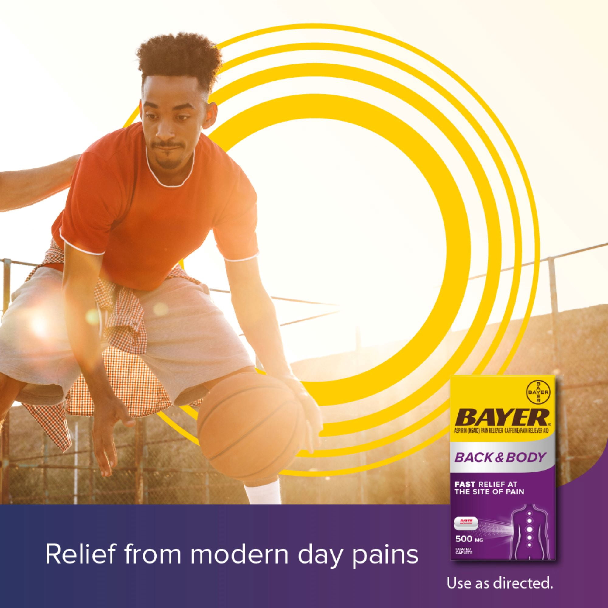 (2 pack) Bayer Back and Body Extra Strength Aspirin 500 mg, Pain Reliever With Caffeine, 200 Coated Caplets