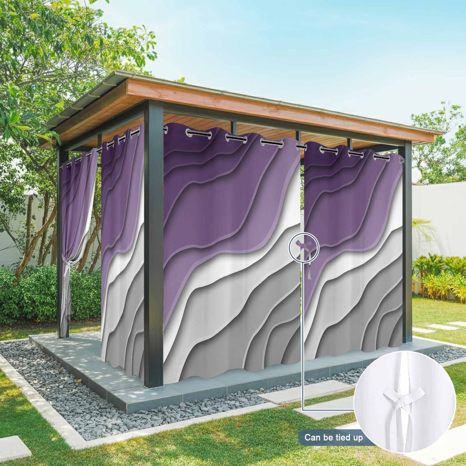 Purple Grey Ombre Outdoor Curtains for Patio Waterproof,Windproof Privacy Curtains with Weighted Bottom,Modern Geometric Abstract Aesthetics Cream Outside Drapes for Picnic Garage 54"x108" 1 Panel