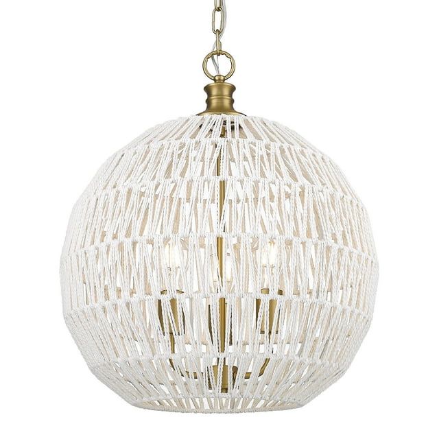 Florence 3-Light Pendant in Brushed Champagne Bronze and White Raphia Rope