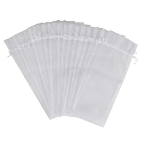 

20Pcs Sheer Organza Wine Bags 14X37cm Reusable Simple Bottle (White)
