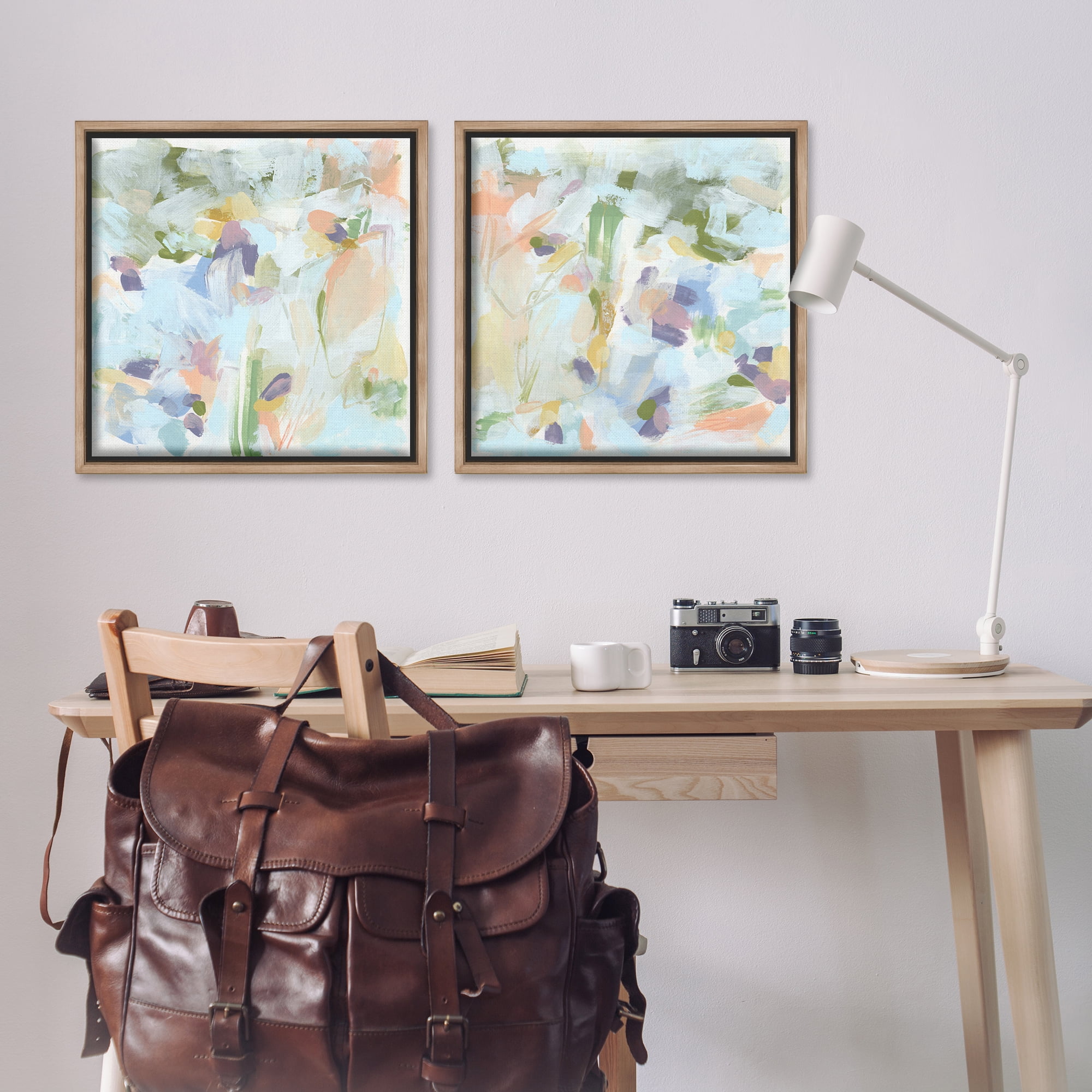 Stupell Industries Pastel Abstract Expressions Abstract Painting Brown Floater Framed Canvas Art Print Wall Art, 25 x 25, Set of 2