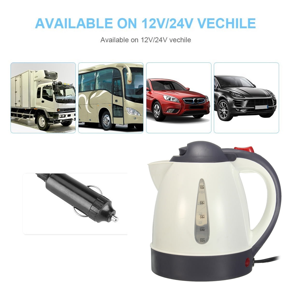 12/24V 1000ml Portable Car Kettle Electric Vehicle Boiler Travel