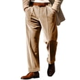 thumbnail image 2 of Men's British Style Velvet Suit Pants, Straight Leg Retro Dress Trousers with Expandable Elastic Waist and Pockets, Business Casual Office Pants for Daily Wear Khaki XL, 2 of 8