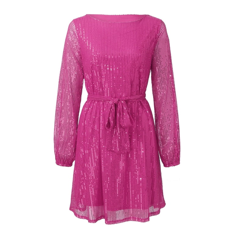 Baberdicy Cocktail Dress Fashion Women's Sequin Lace Up Long Sleeve Short  Dress Party Dress Cocktail Dresses for Women 2024 Hot Pink Mardi Gras -  Walmart.com
