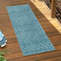 Unique Loom Outdoor Trellis Textured Collection Area Rug - Osage (2' x 8' Runner Aqua)