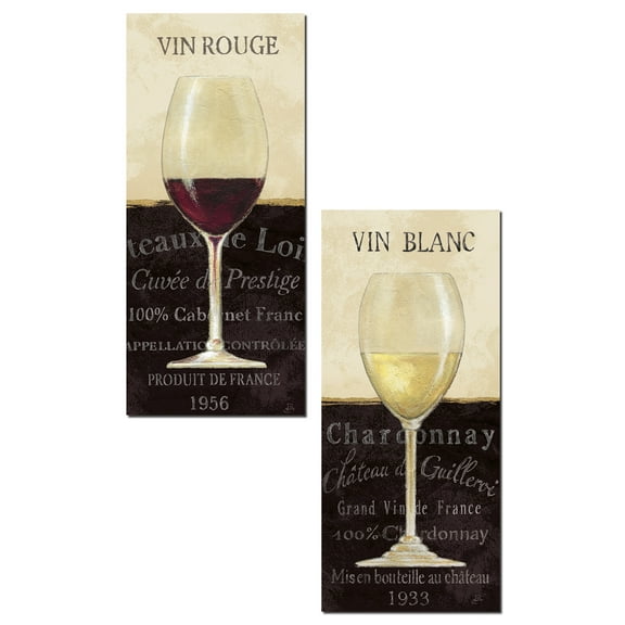 Contemporary Beige and Black French Wine Panel Adult Kitchen Decor; 2- 8" x 18" Unframed Prints