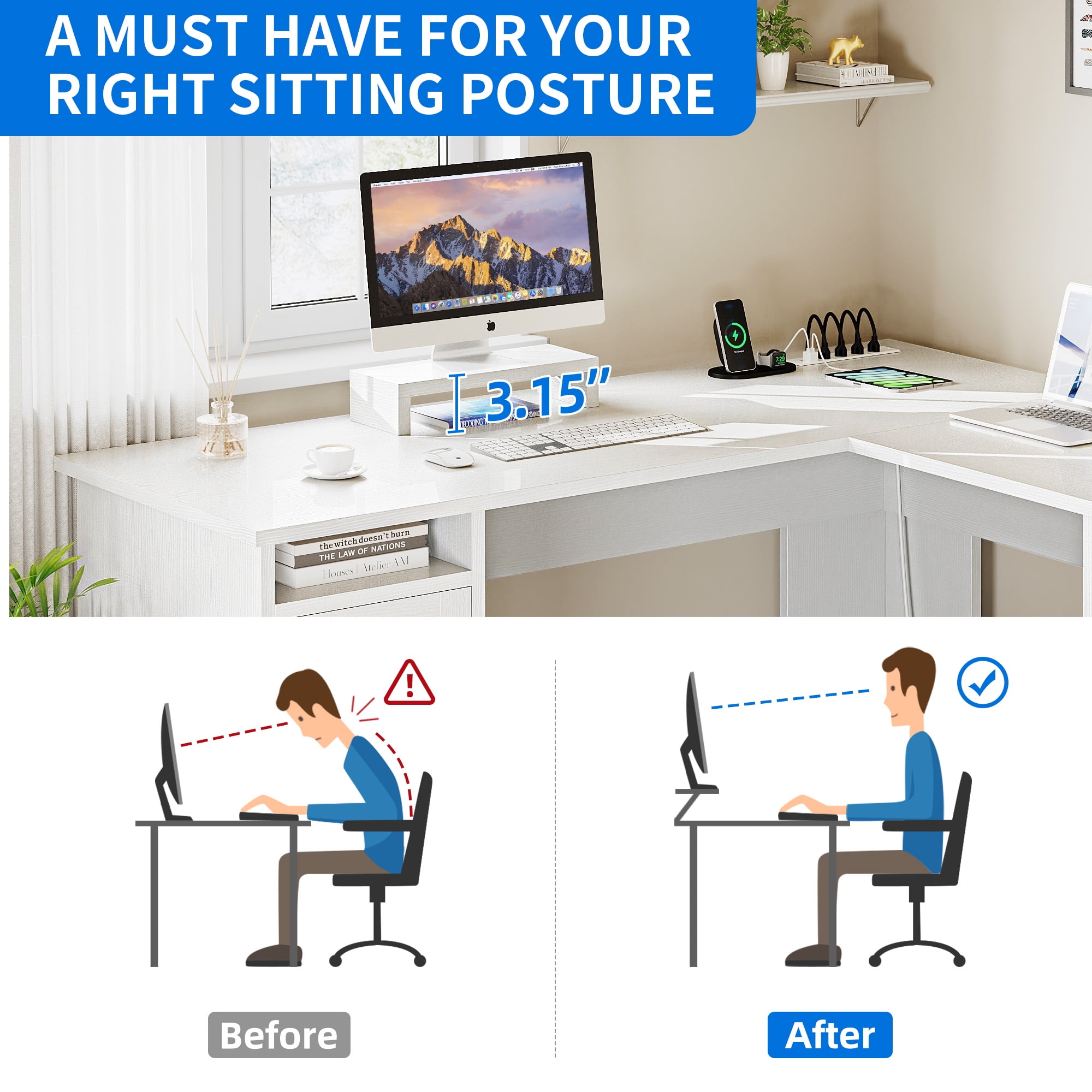 Dextrus 59 inch L-Shaped Desk with Power Outlet & USB Ports, Office Desk with File Cabinets, Large Computer Desk with Drawers, 2 Person Corner Desk Writing Desk with Storage Shelves, White