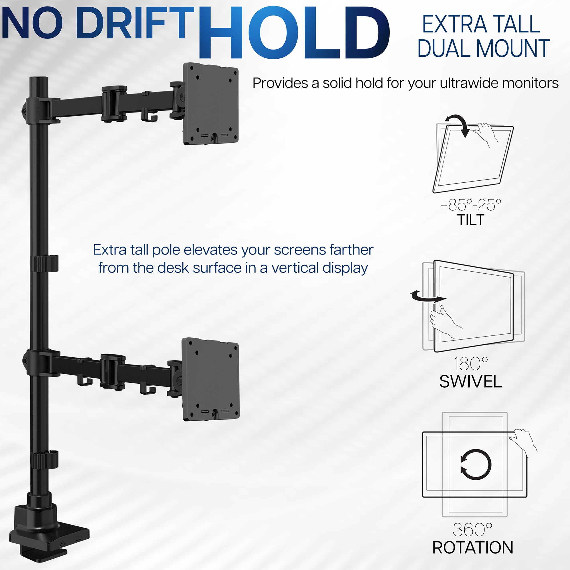 VIVO Dual Ultrawide Monitor Extra Tall Desk Mount for Computer Screens to 49"