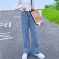 thumbnail image 4 of uublik Girls' Jeans Straight Leg Stretch Demin Pants Cute Casual Trousers with Pockets Blue Size 8-16, 4 of 5