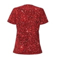 thumbnail image 3 of Uemuo Red Glitter Drawing Women's Deep V-Neck Low Cut Tops - Casual Loose Fit with Stainless Steel Loop, Soft, Breathable, Perfect for Office, Travel, and Daily Wear-Small, 3 of 5