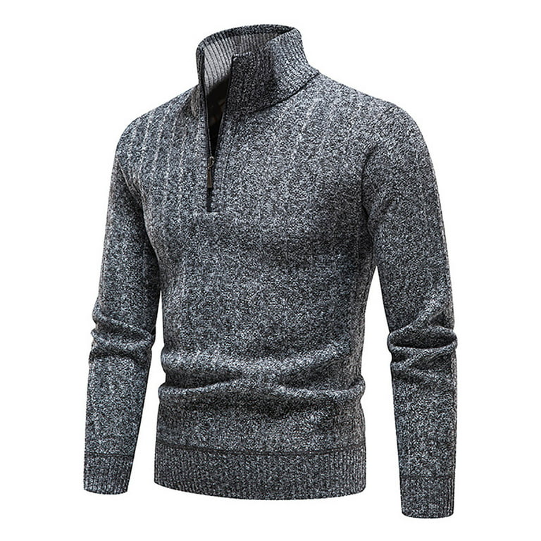 Hfyihgf Men Quarter Zip Up Sweaters Slim Fit Long Sleeve Stand Collar  Pullover Tops Winter Business Casual Knitted Sweater Outwear(Dark Gray,L)