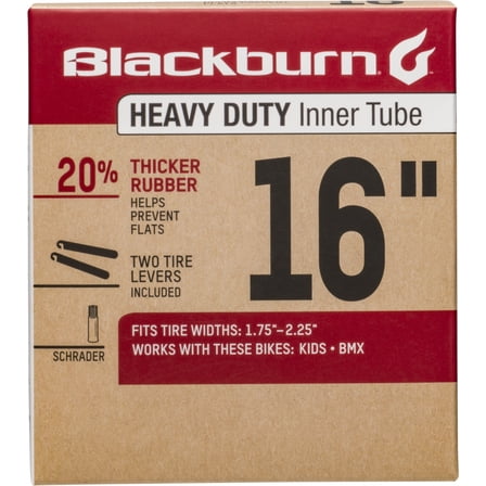 Blackburn Heavy Duty 16" Bicycle Inner Tube, 1.75" - 2.25", Schrader Valve, Black