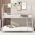 thumbnail image 4 of Harper & Bright Designs Twin Over Full Metal House Bunk Bed, Heavy Duty Metal Bunk Bed Frame with Ladder and Safety Guardrails, Can Divided into 2 Beds, Pink, 4 of 14
