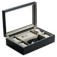 thumbnail image 3 of Matte Black Wood Valet and Watch Box with Glass Top and Soft Velour Lining. Slots for Rings and Cufflinks and 4 Watch Pillows., 3 of 6