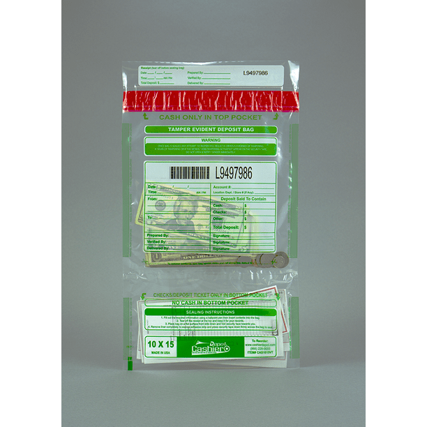 Cashier Depot Tamper Evident Bank Deposit/Cash Bags, 10" X 15", Twin