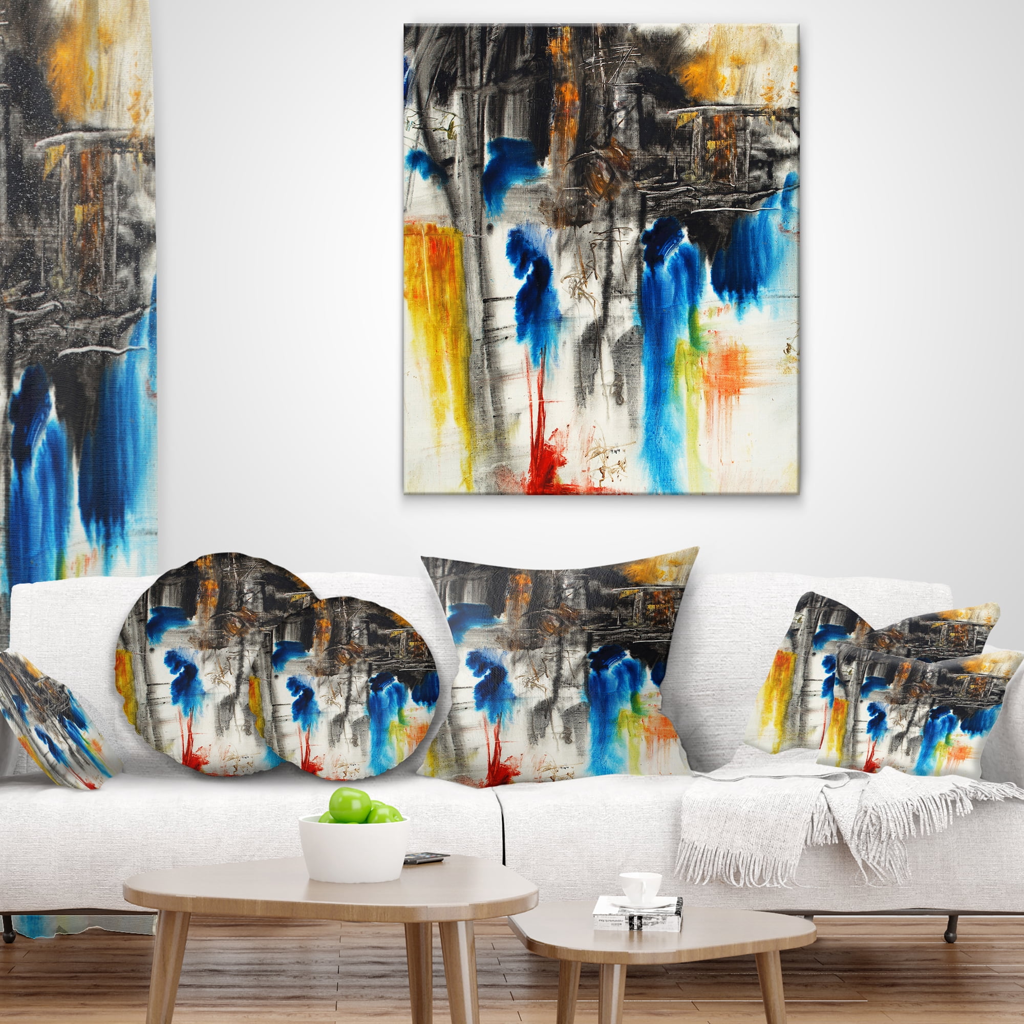 Designart Black Blue and Yellow Pattern - Contemporary Throw Pillow - 16x16