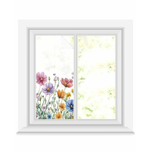 Window Privacy Film Garden Floral Blooms Stained Glass Window Film Decorative Sun Block Window Cover Farmhouse Botanical Window Clings Static Adhesive Sticker for Bathroom 17.7"x39.3"