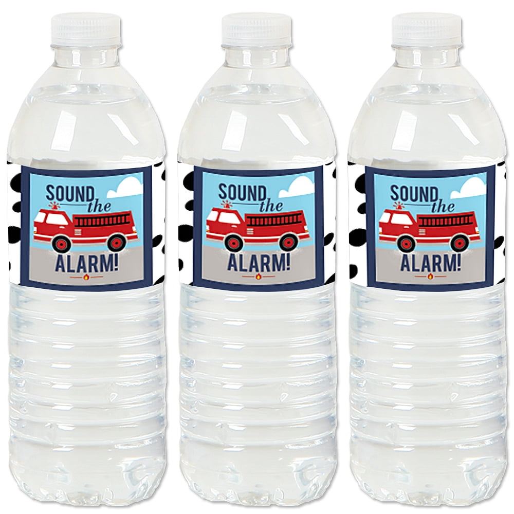 Fire Truck Stars and Stripes Birthday Personalized Waterproof Water Bottle Labels