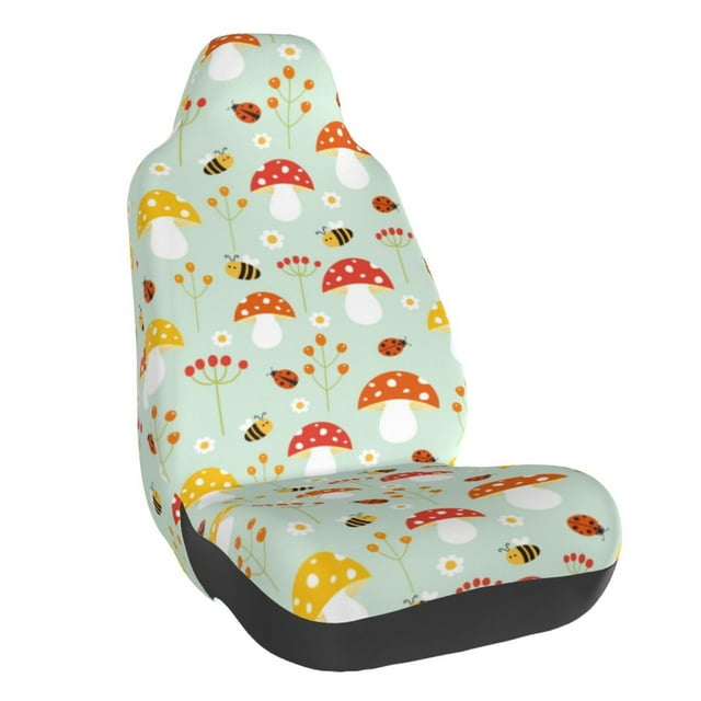 Wukai Mushroom Bee Full Set Car Seat Covers with Soft Padding Universal Auto Front Seats Protector and Cushion Mat