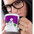 thumbnail image 2 of 3drose, Cute Holiday Snowman and Baby Pine Tree Purple, 15oz Two-tone Black Mug, 2 of 6