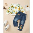 thumbnail image 2 of 2T Baby Girls Outfits 3T Girls Fall Winter Clothes Toddler Girls Long Sleeve Sunflower Print Top Jeans Pants 2PCS Set Yellow, 2 of 8