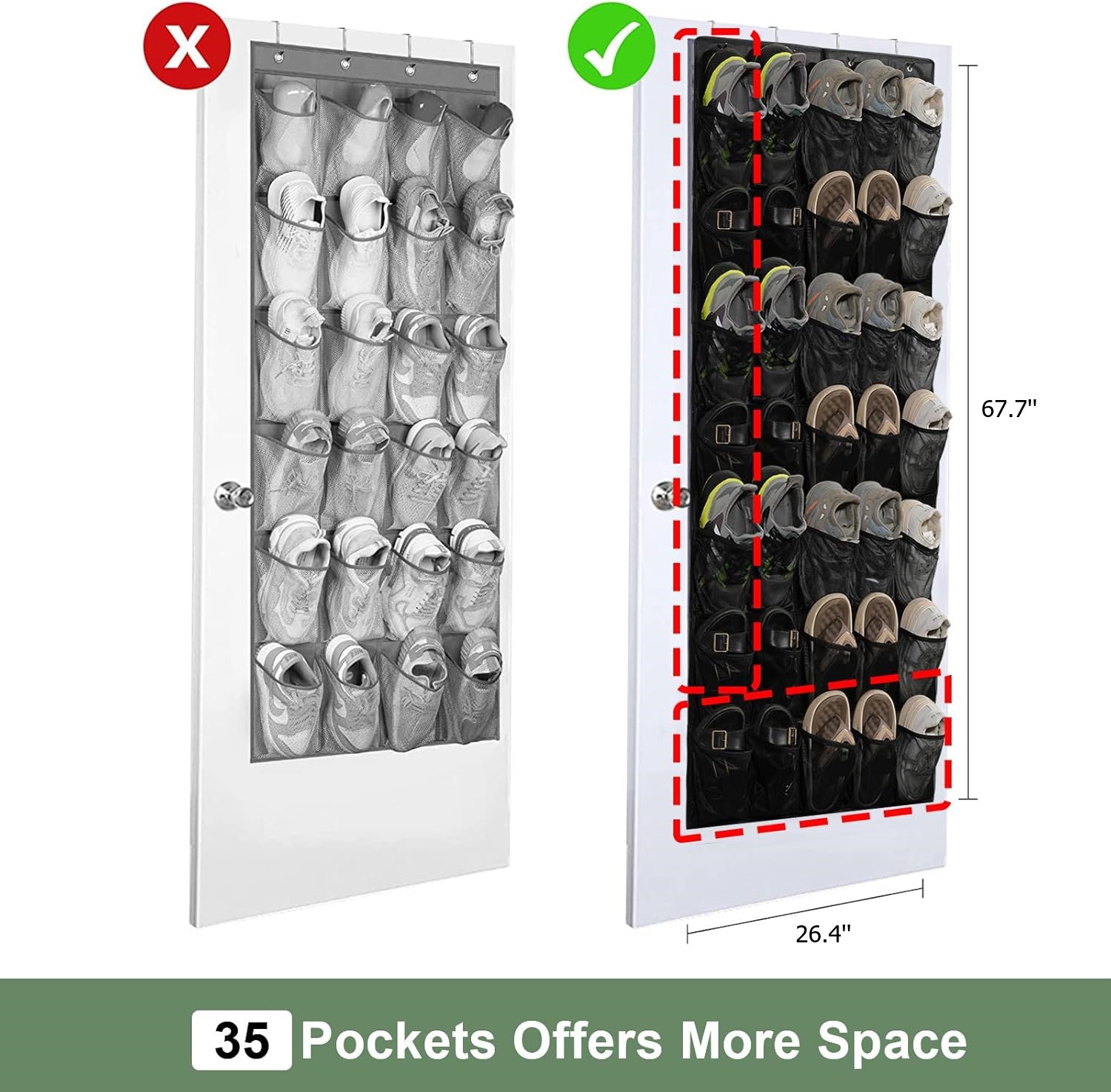 2 Pcs Large Hanging Shoe Rack, 35 Pocket Over The Door Shoe Organizer, Black