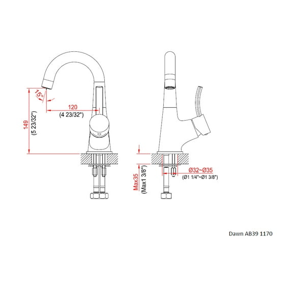 Dawn Kitchen AB39 1170C Single-Lever Chrome Bathroom Faucet With Pull Rod Drain