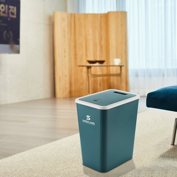 Cubo de basura para baño, cubo de basura con tapa, cubo de basura con tapa a presión, cesto de basura de plástico con tapa emergente para inodoro, oficina, dormitorio, cubo de basura
