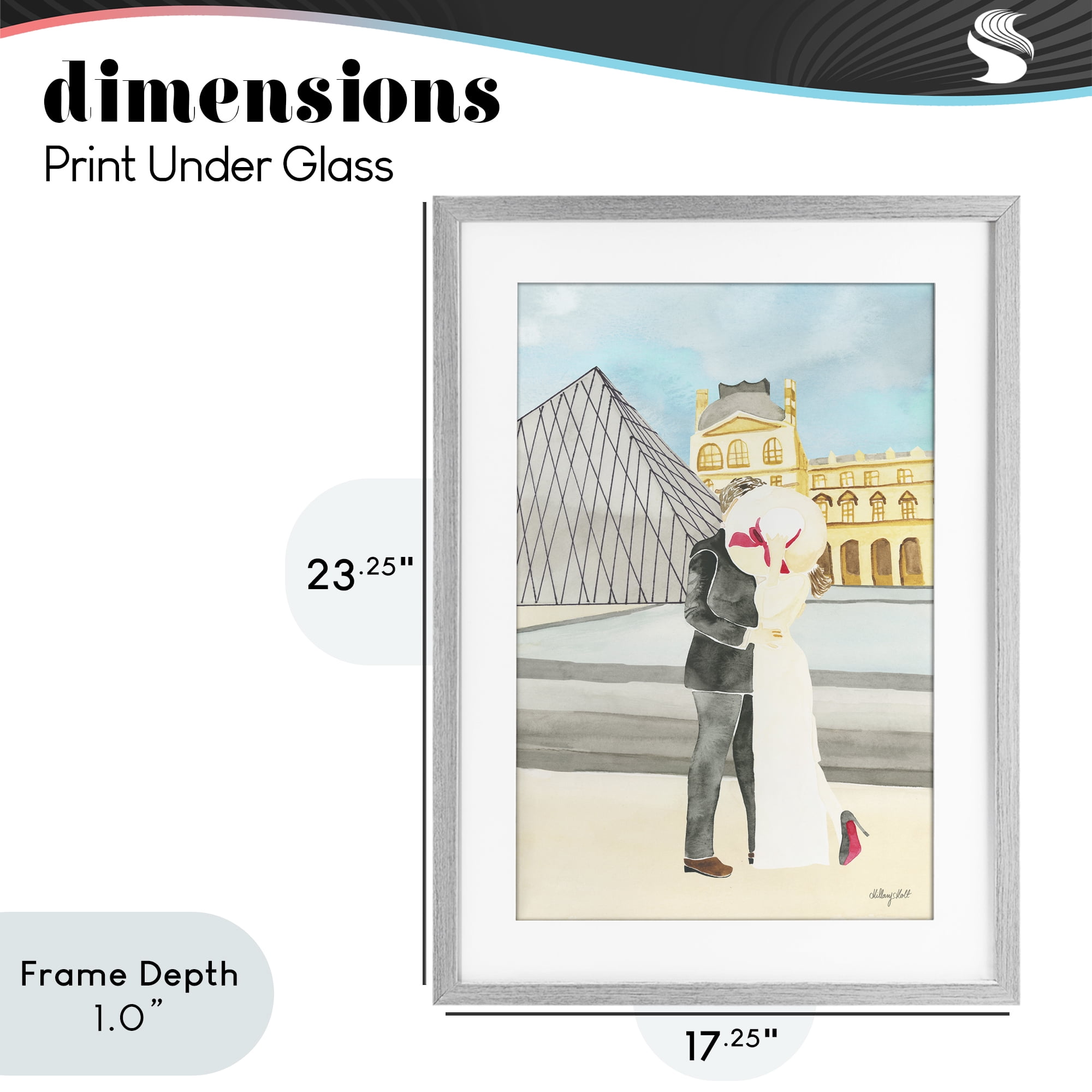 Stupell Industries Couple Embrace At The Louvre Gray Framed Print Under Glass, design by Hillary Holt