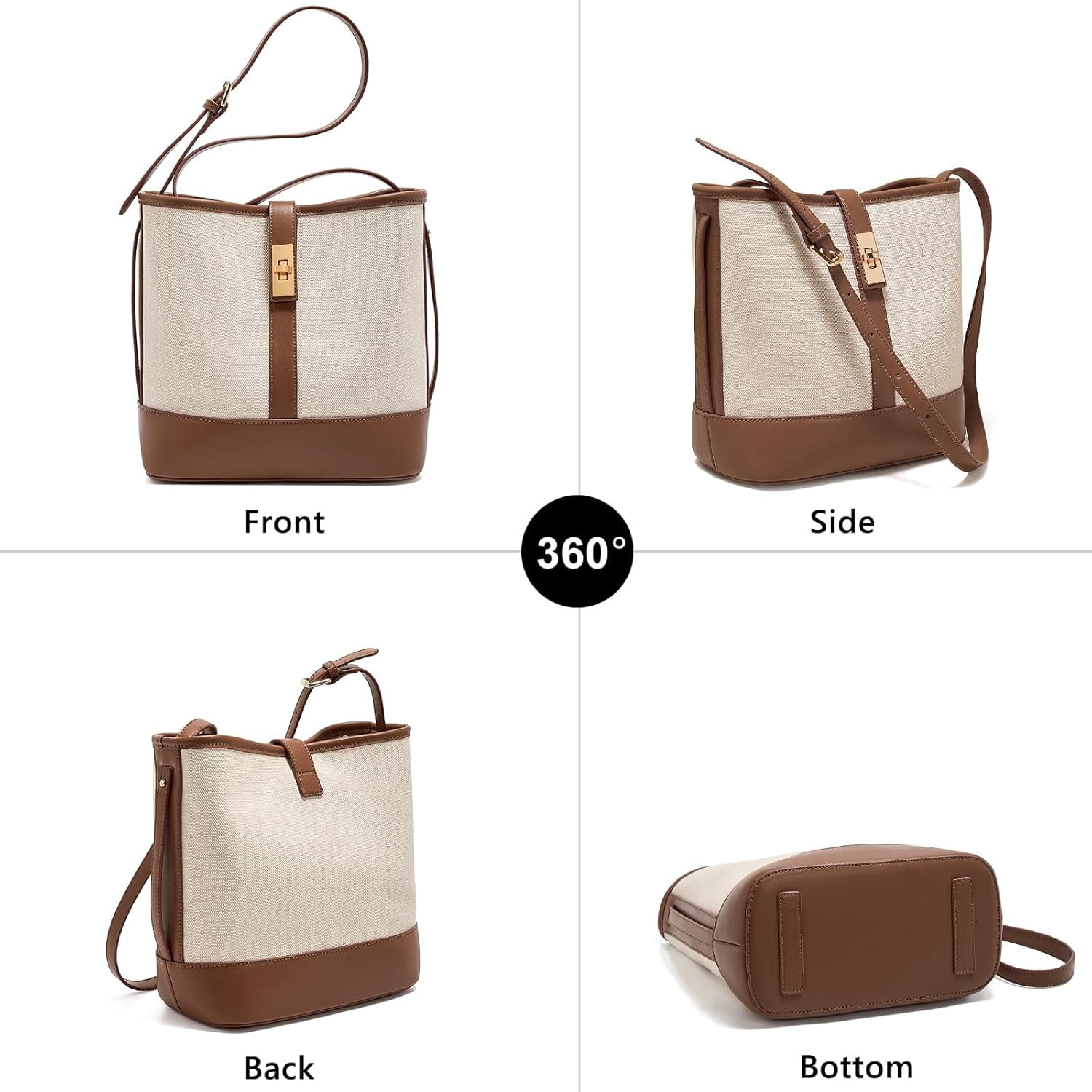 Kwuty Coated Canvas Bucket Crossbody Bags for Women Top-Handle Handbags Small Satchel Purse Trendy Twist Lock