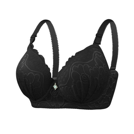 Ecqkame Underwire Floral Women s Push Up Bra Full Coverage Non Padded Everyday Brassiere A-Black M on Clearance