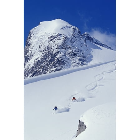 Columbia Womans Bugaboo Two Young Men Skiing Untracked Powder In Figure 8s Bugaboo Glacier Provincial Park British Columbia Canada PosterPrint ()