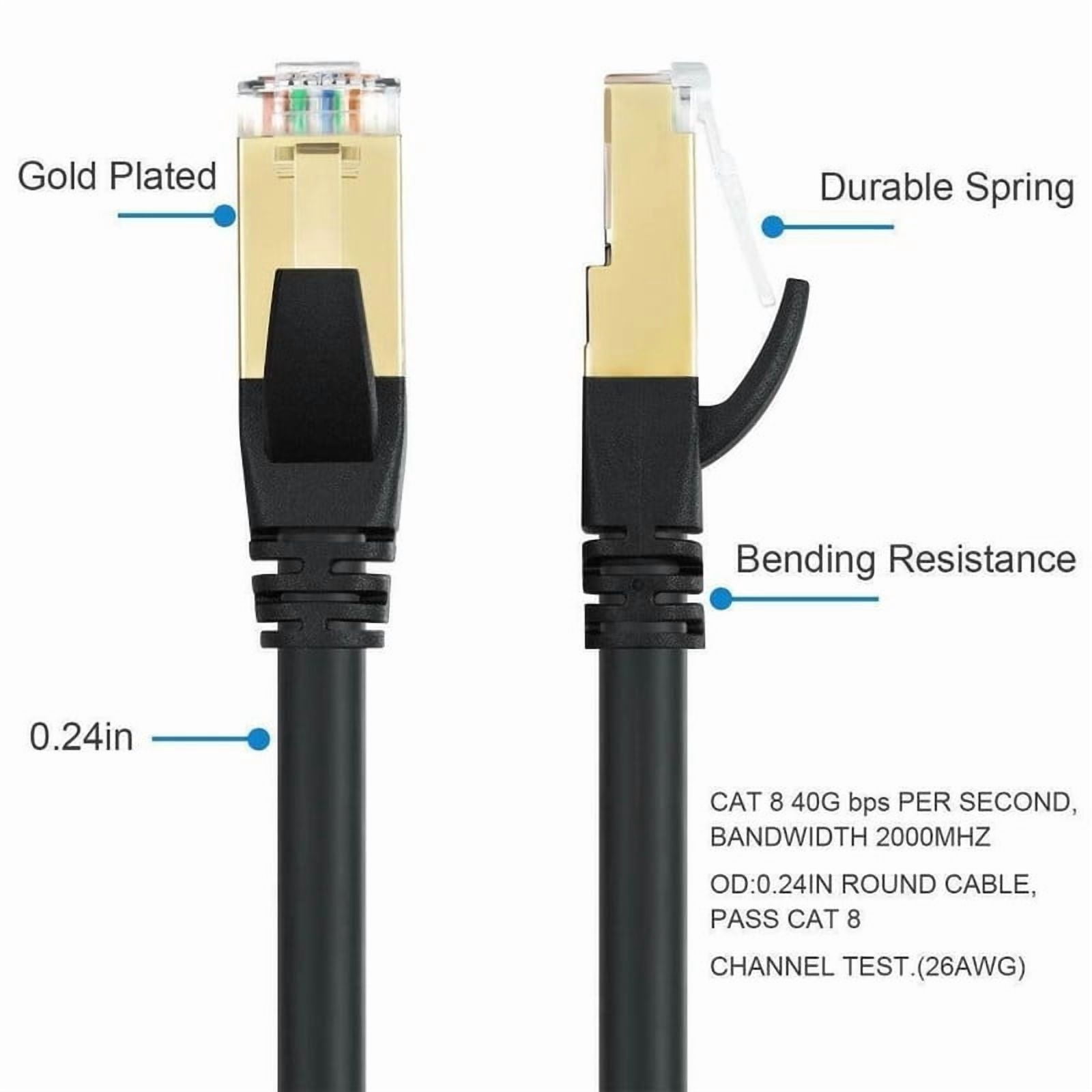 SJPACK 10FT(3m) Black CAT 8 Ethernet RJ45 Cable High Speed 40Gbps LAN Patch Network Gold Plated for Routers, ADSL, Adapters, Modem, Laptop