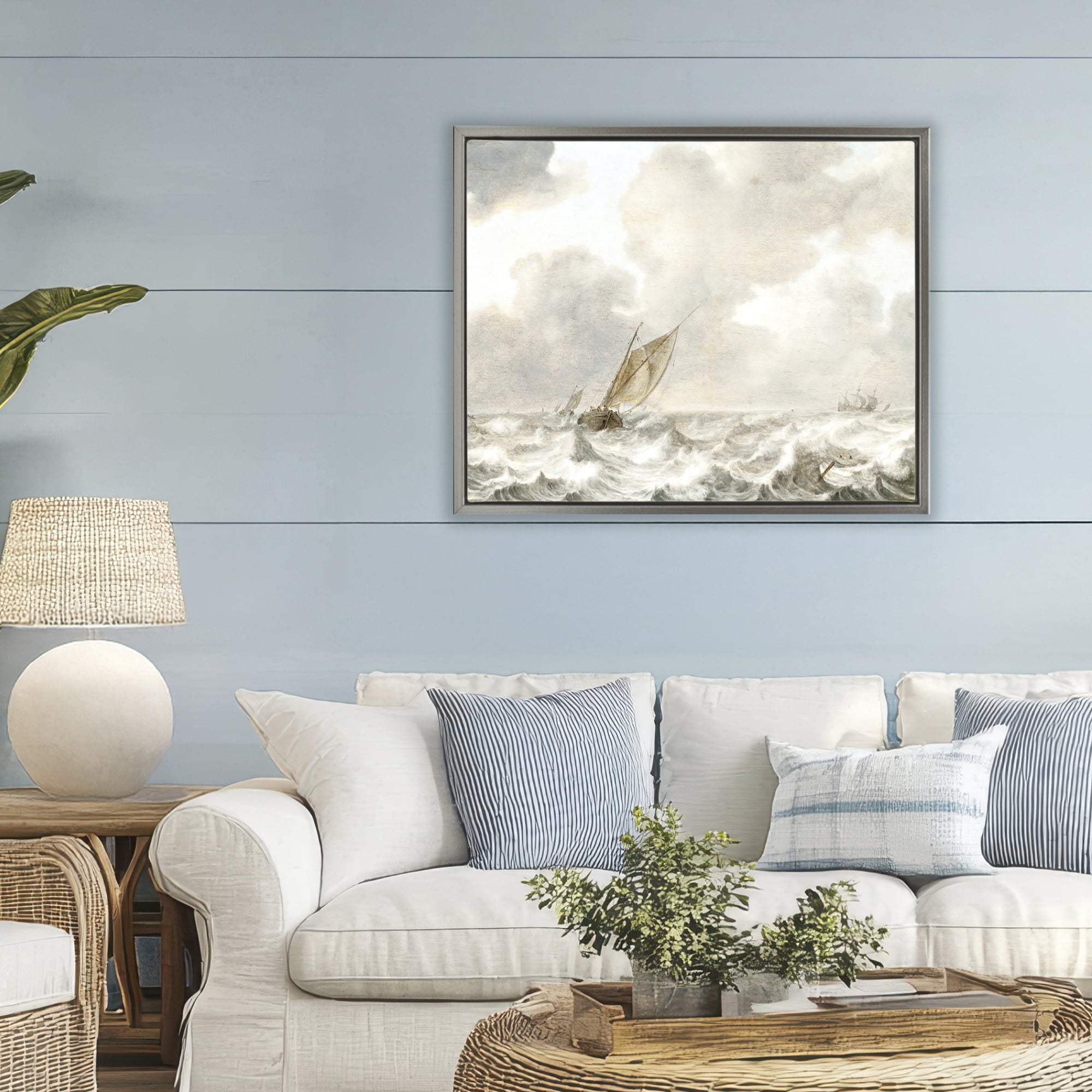 Stupell Industries Vintage Stormy Seas Gray Framed Floater Canvas Wall Art, design by Leah Straatsma