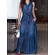 thumbnail image 2 of Vestido de verano para mujer, de mezclilla lavada clara, con cuello de solapa, liso, sin mangas, con lazo, para playa, holgado, de gran tamaño, 2 of 3
