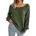thumbnail image 4 of STARVNC Women Crew Neck Long Sleeve Buttons Cable Knit Ribbed Sweater, 4 of 7
