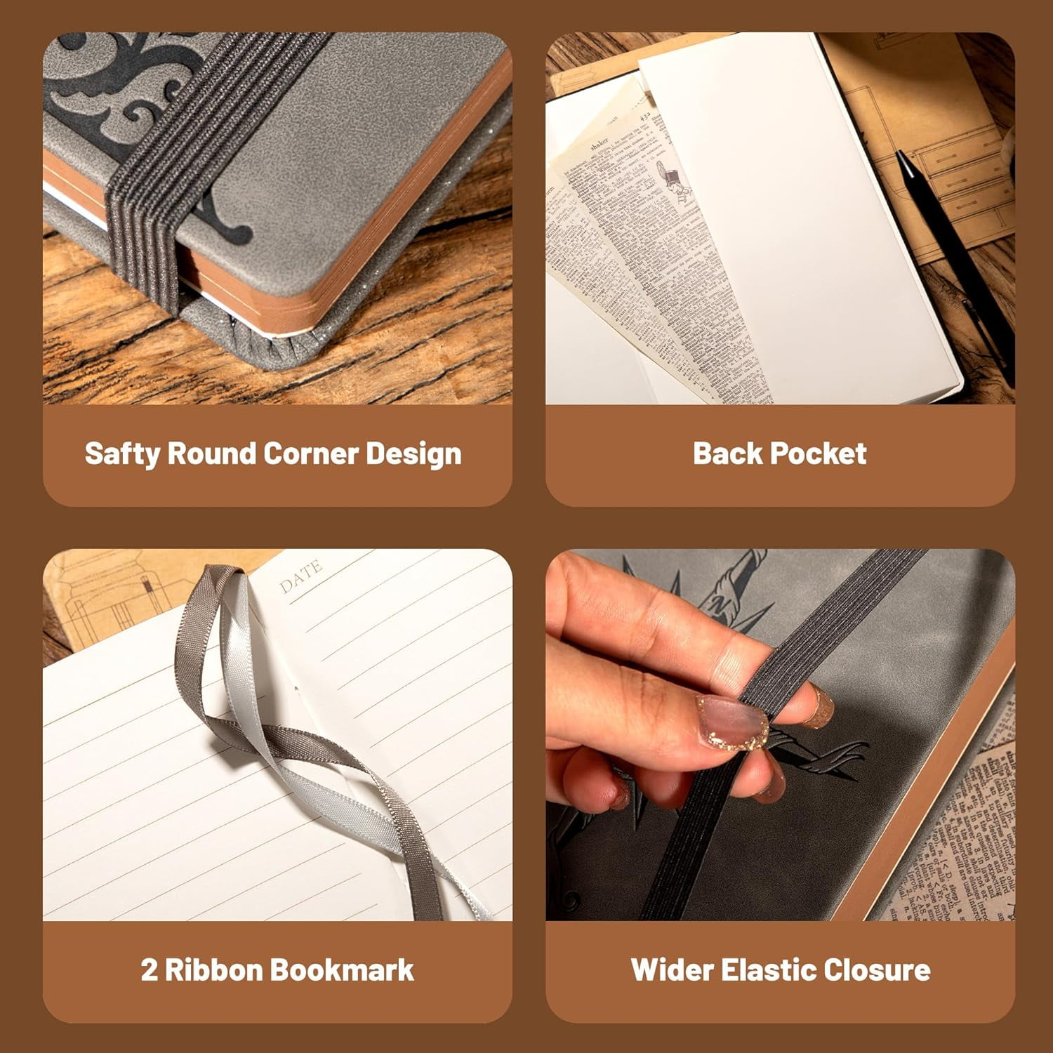 Compass Leather Notebook Journal for Men, 100 GSM 288 Pages Lined Journals for Writing, A5 Hardcover Journaling Notebooks Gift Set with Pen for Travel Office Daily Writing