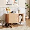 thumbnail image 4 of Multi-Functional Hidden Cat Litter Box Enclosure Furniture, Akaber Cat Washroom with Cat Scratch Pad, Tambour Sliding Door, Indoor Cat House for Living Room, Natural, 4 of 9